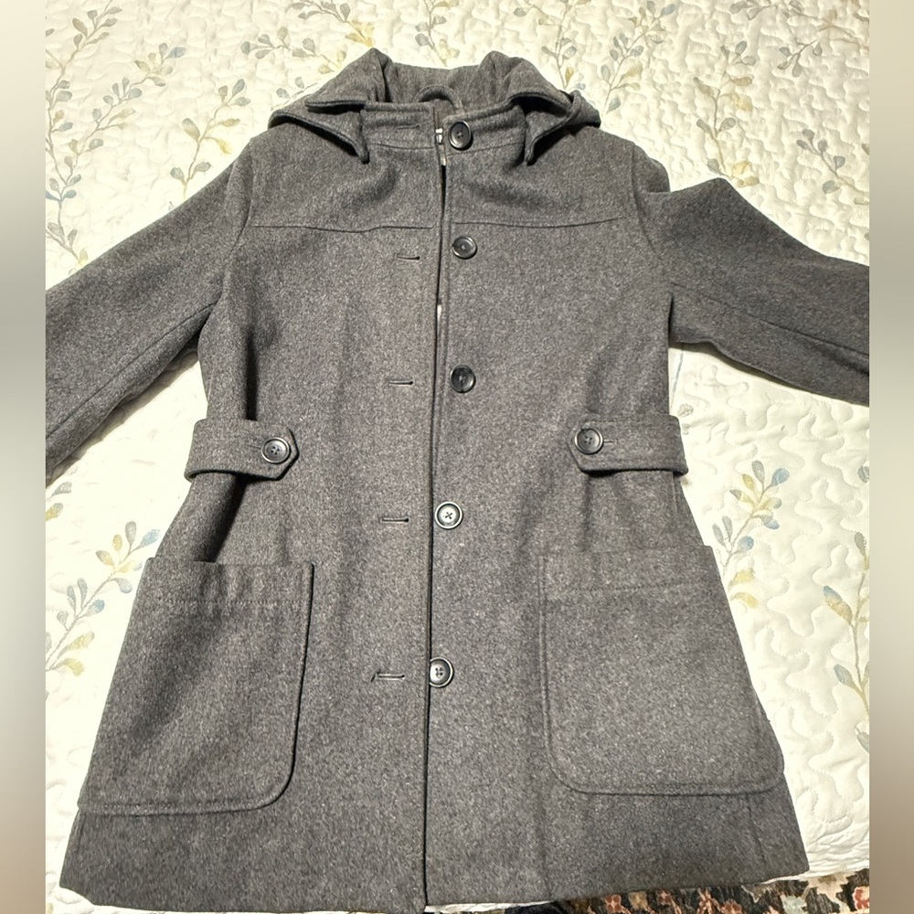 GAP women’s wool blend button front peacoat jacket size small with removable hoo